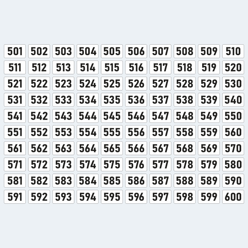 Наклейки с номерами от 501 до 600 цвет белый 40х25 мм / номерные стикеры 501-600. ПолиЦентр #1