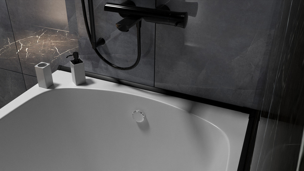 Бордюр для ванны и душевого поддона KDP 1950х15x25, цвет черный, Altasan  #1