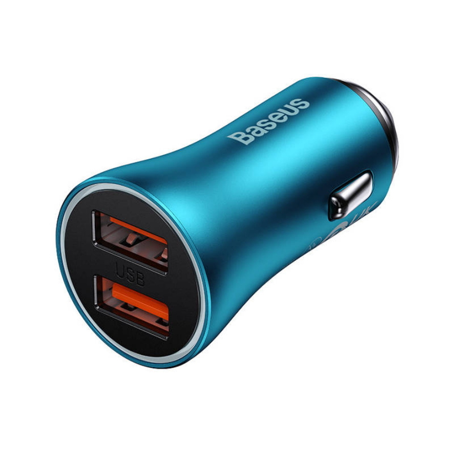 Автомобильное зарядное устройство Baseus Golden Contactor Max Dual Fast  Charger Car Charger U+U 60W Blue (CGJM000003)