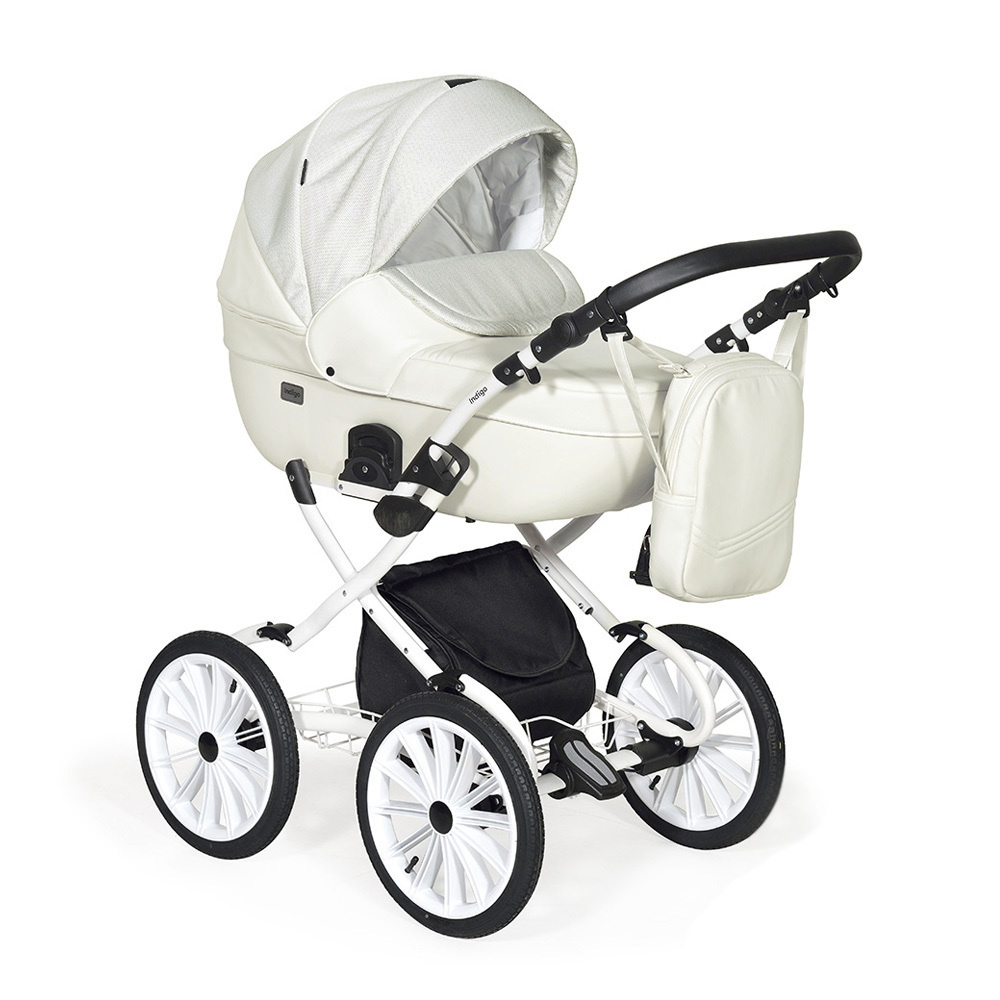 Коляска 2в1 Indigo MIO Plus 14 mi 01 (белая кожа+белый узор) - купить с ...