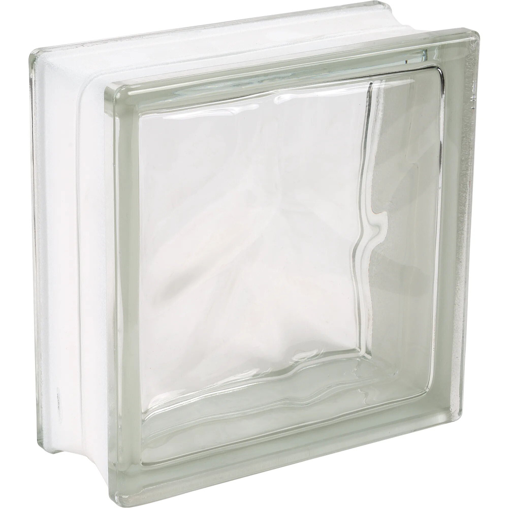 Стеклоблок Богема Волна бесцветный, размеры 19x19x8 см, прозрачный кирпич для перегородки в гостиной #1