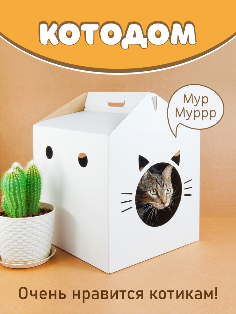 Картонный кошачий домик, для кота и кошки - купить с доставкой по выгодным  ценам в интернет-магазине OZON (547584379)
