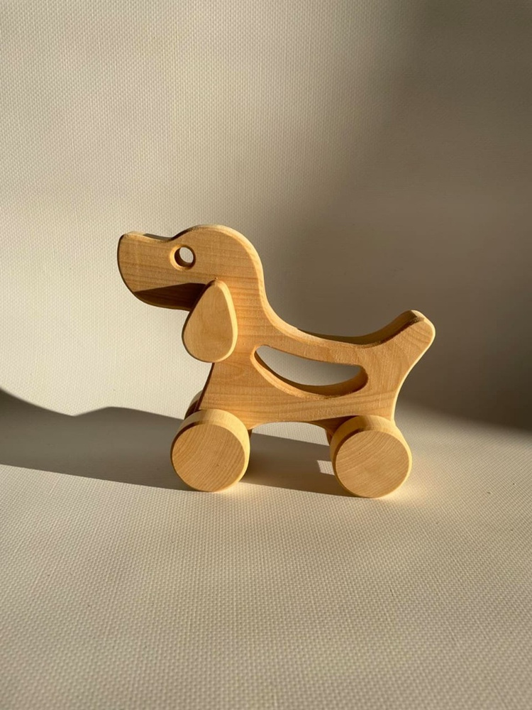 Деревянная игрушечная собака бигль | Каталка из дерева для развития мелкой моторики