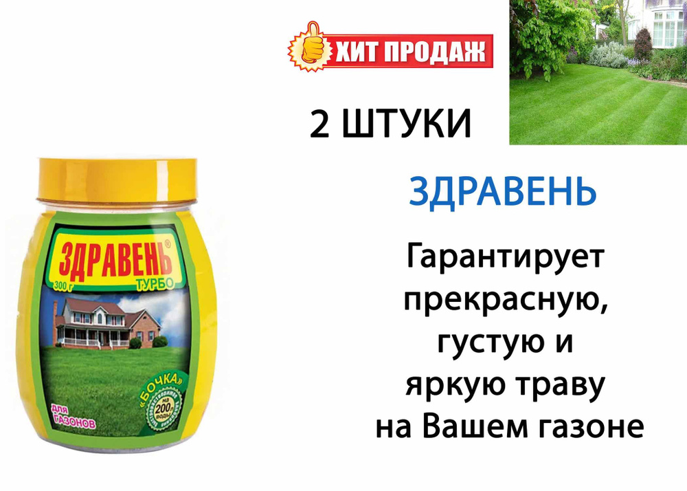 Удобрение Ваше Хозяйство Здравень ТУРБО для газонов банка-бочка 300 г (2 штуки)  #1