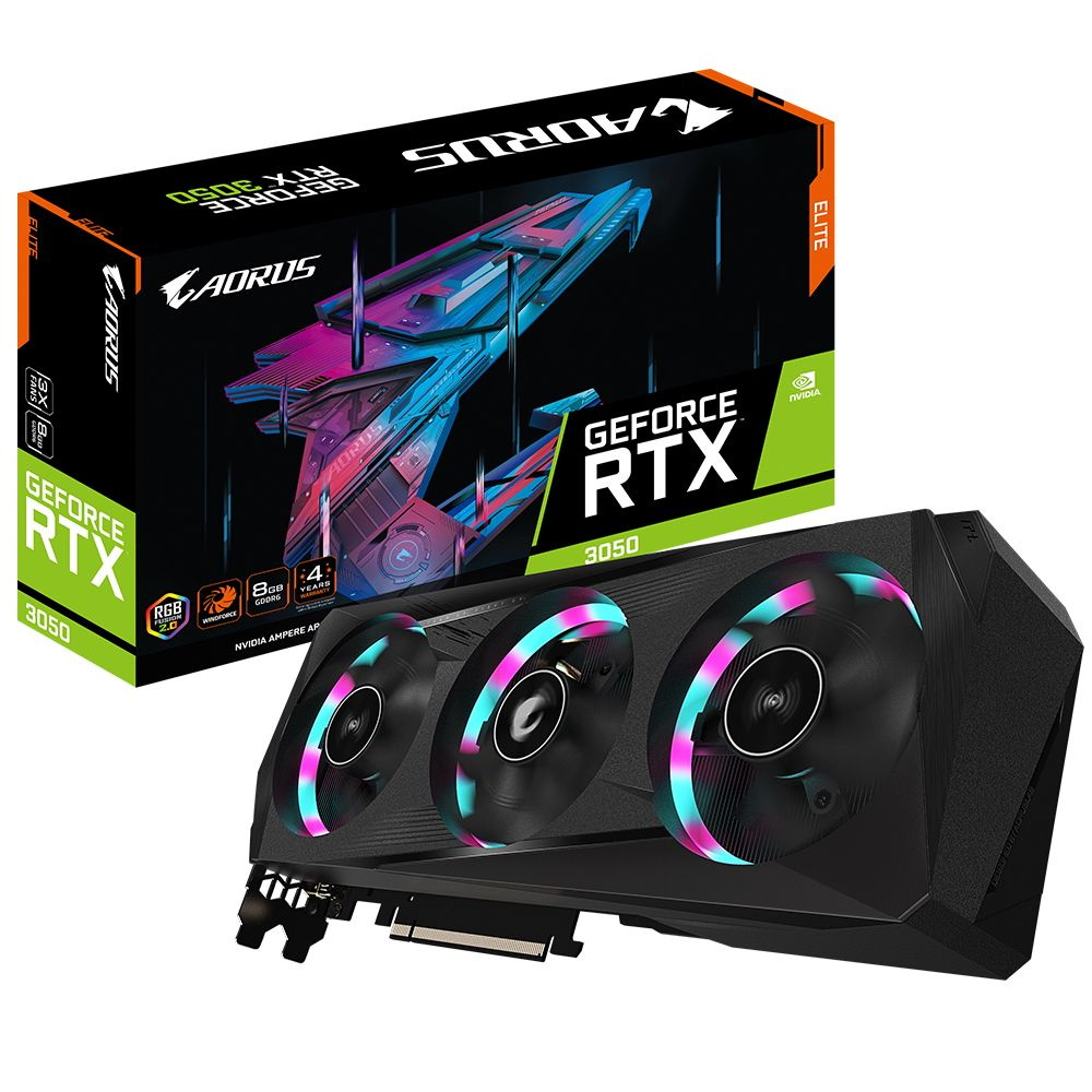 Gigabyte Видеокарта GeForce RTX 3050 8 ГБ (GV-N3050AORUS E-8GD)