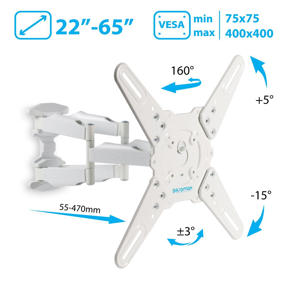 Кронштейн для телевизора настенный Kromax ATLANTIS-45w / до 65 дюймов /  наклонно-поворотное крепление для тв