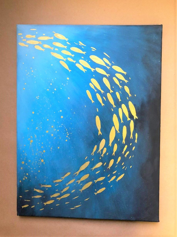 Интерьерная картина на стену акриловыми красками на натуральном холсте  Золотые рыбки А3 - купить по низкой цене в интернет-магазине OZON  (777802522)