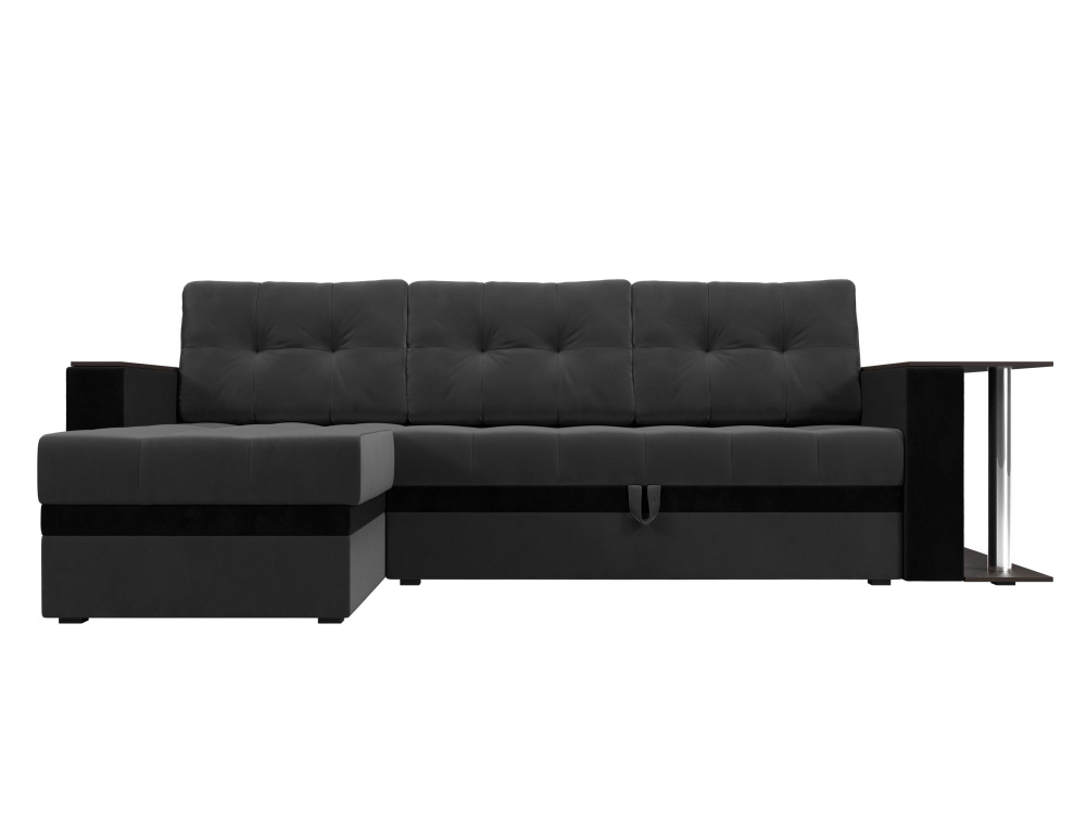 Угловой диван Атланта М (левый), DIVIO, Велюр, Дельфин, ППУ, диван серыйкомпаньон черный вставка черная, 250x153x73 см - купить с доставкой повыгодным ценам в интернет-магазине OZON (1192894306)