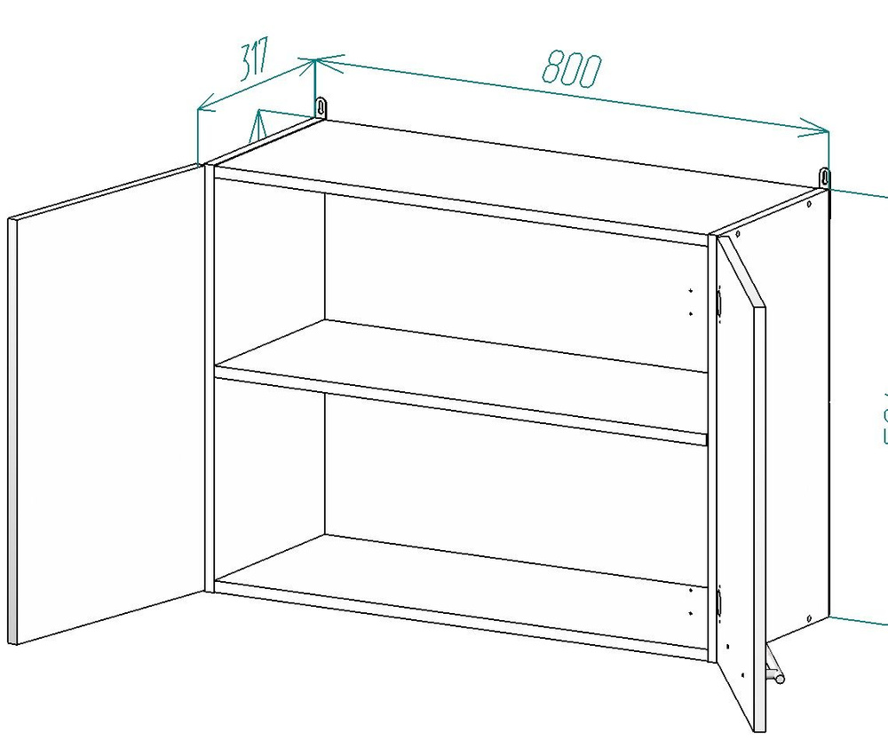 Навесной кухонный шкаф шириной 800 мм высотой 600 мм, с 1 полкой, 2 двери ЛДСП цвета "Белый матовый", #1