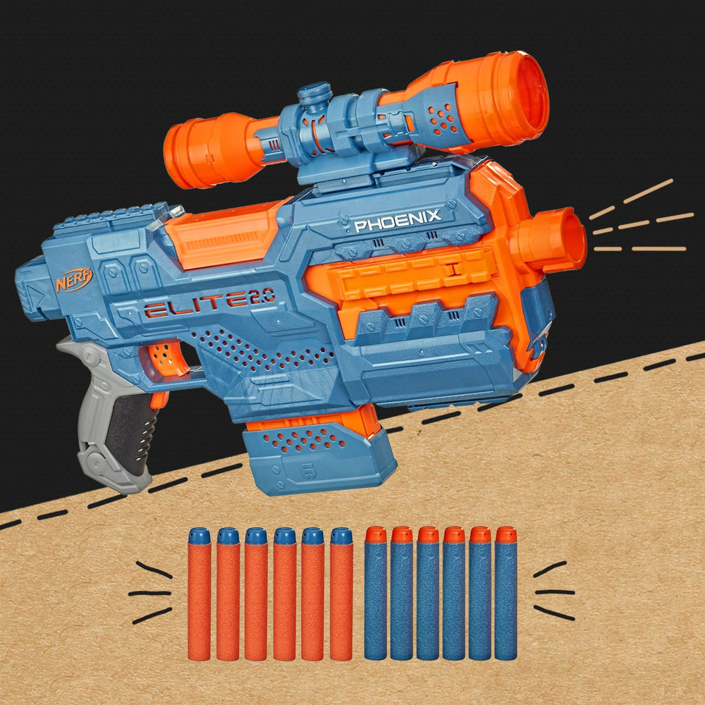 Бластер Нерф Элит 2.0 Феникс Nerf Elite 2.0 Phoenix CS-6, автомат детский,  пистолет с мягкими патронами nerf, игрушка для мальчиков