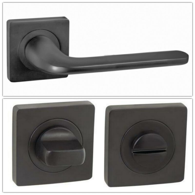 Комплект дверных ручек Punto DROID_ZQ_BL-24_W, черный (ручка + завертка WC)  #1