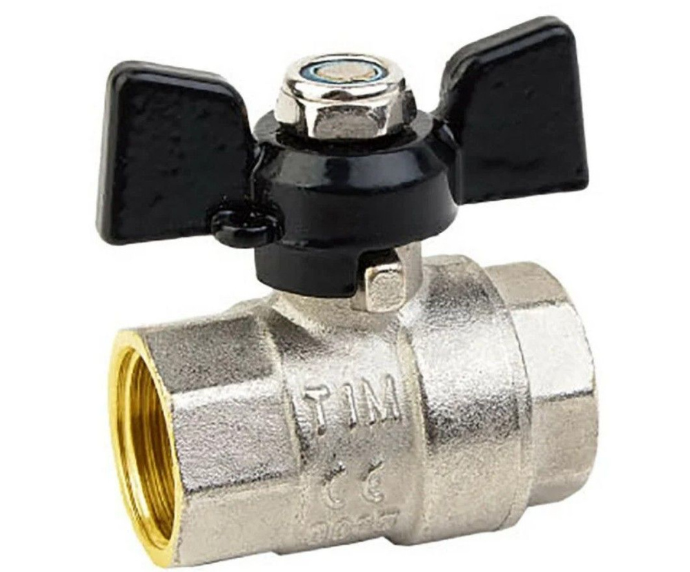 Кран шаровый 1/2" В/В (ручка-бабочка) латунный никелированный TIM ...