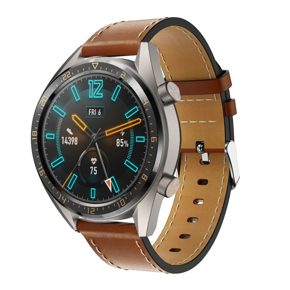 Кожаный ремешок с белой строчкой для Huawei Watch GT / GT2 / GT3 (46мм ...