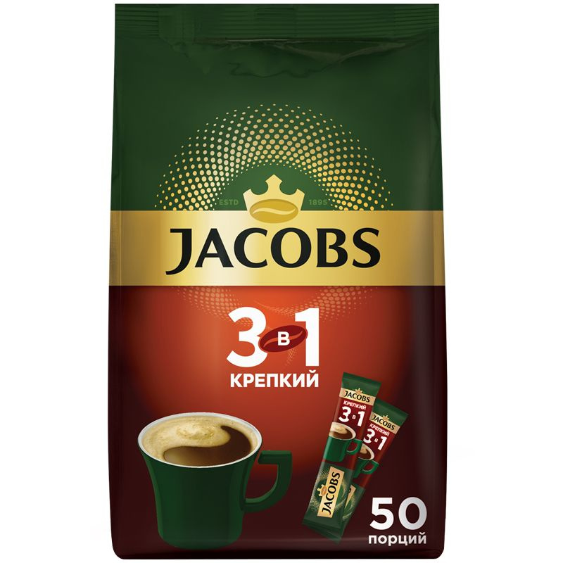 Кофе растворимый Jacobs "Крепкий", 3в1, порошкообразный, порционный, 50 ...