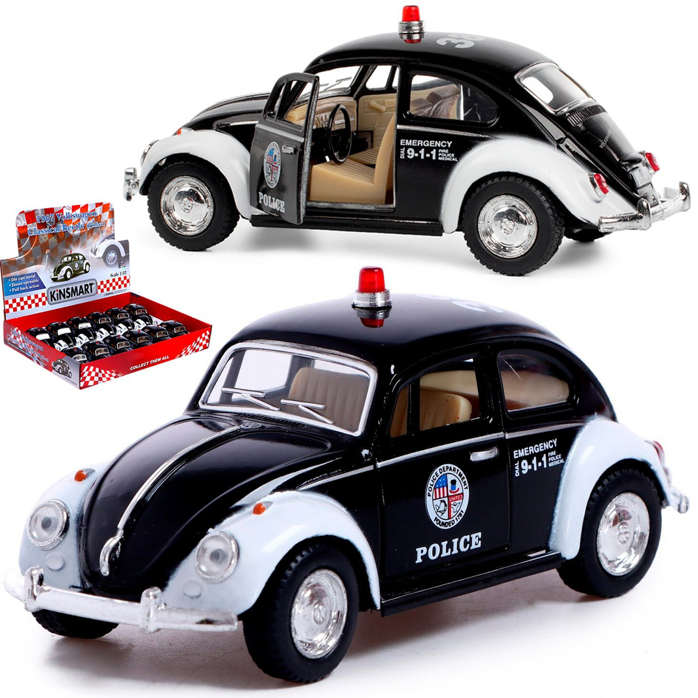 Металлическая машинка Kinsmart 1:32 1967 Volkswagen Classical Beetle (Police) KT5057DP инерционная  #1