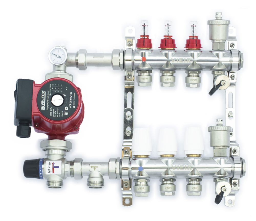Комплект для теплого пола на 3 выхода (Коллектор VR116-03AKN на 3 контура, Насос циркуляционный , Евроконусы, #1