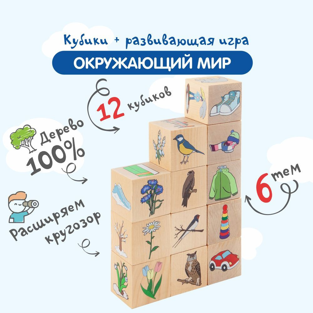 Деревянные кубики КРАСНОКАМСКАЯ ИГРУШКА Н-13 Окружающий мир / Карточки ...