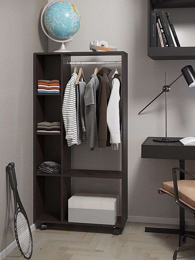 шкаф невысокий для одежды с вешалкой и полками