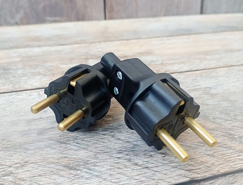 Вилка электрическая с заземлением 2шт черная - купить с доставкой по ...