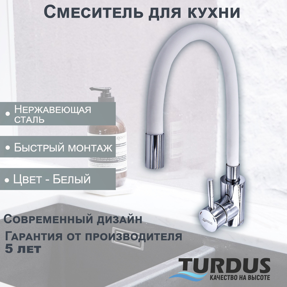 Однорычажный смеситель TURDUS STEEL 31R PC white кухонный Цвет: ХРОМ ГЛЯНЕЦ  #1