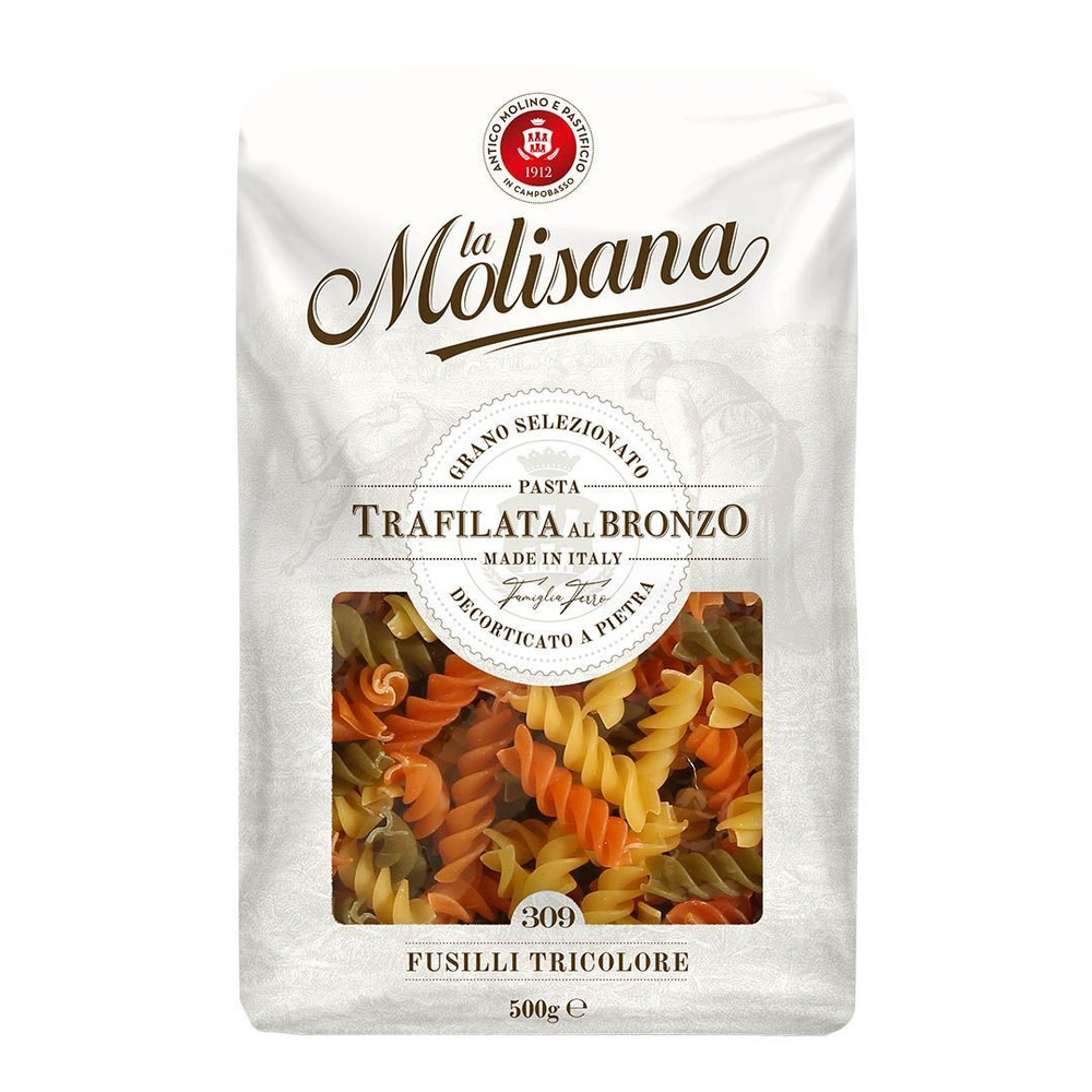Макаронные изделия La Molisana Fusilli Tricolore Спиральки (пружинки) с добавлением томатов и шпината #1
