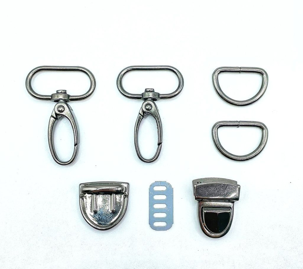 Набор фурнитуры для сумки №9, цвет черный, 5 предметов (карабины ...