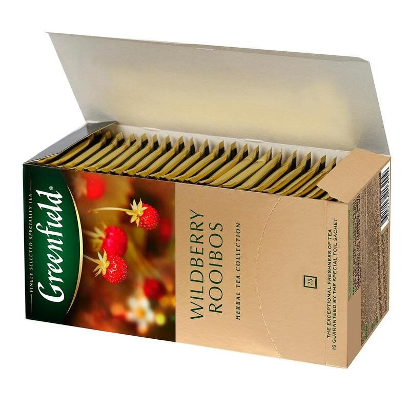 Greenfield/ Чай в пакетиках Wildberry Rooibos, травяной, 25 пакетиков ...