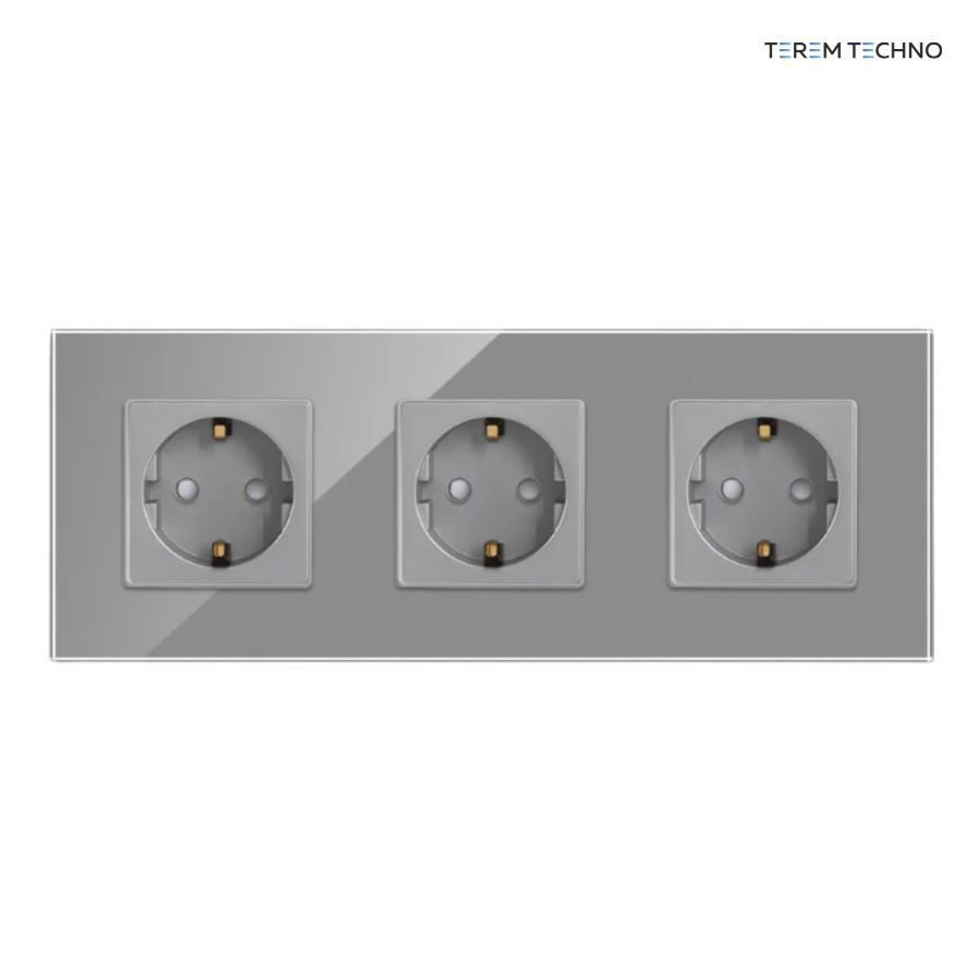 Тройная встраиваемая электрическая розетка Terem Techno с заземлением ...