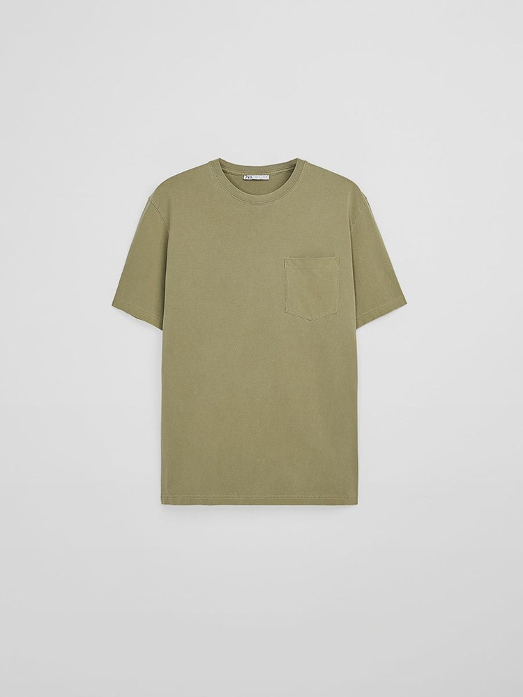 Футболка Zara, размер 42, 44, цвет хаки, хлопок 100% - купить по ...
