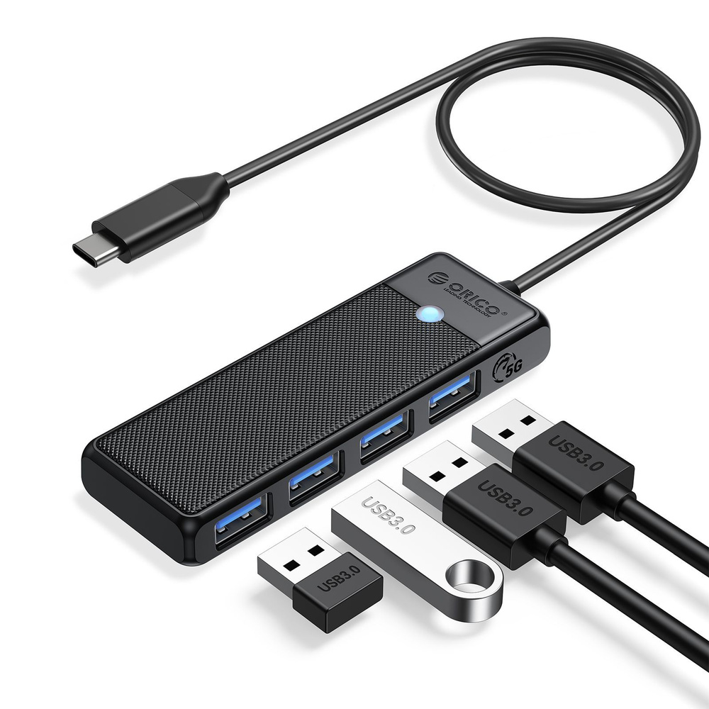 USB - хаб ORICO PAPW4A-C3 USB HUB 3.0, хаб USB,4 порта USB-A,  ЧЕРНЫЕ, 0,5 м #1