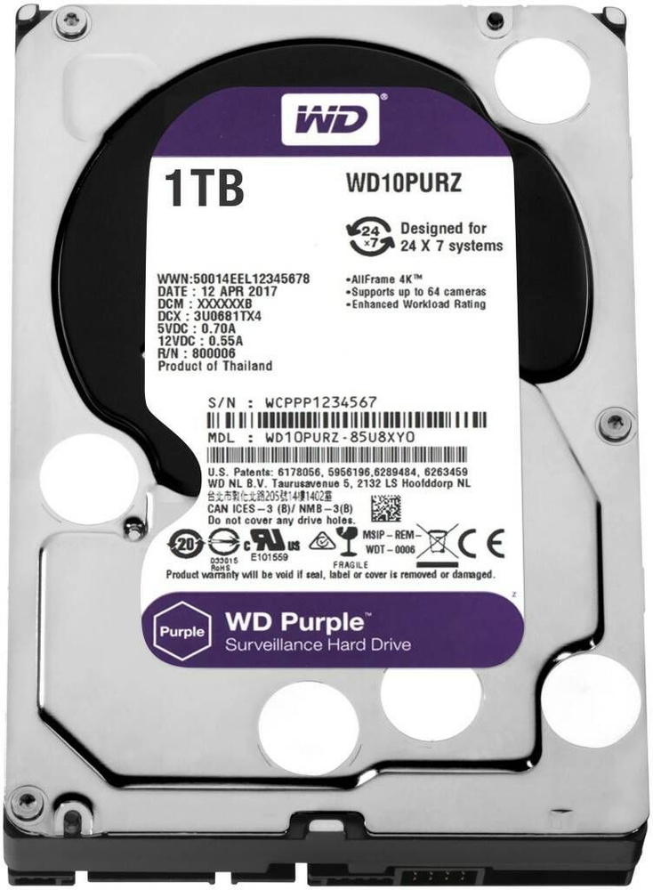 Western Digital 1 ТБ Внутренний жесткий диск (WD Purple 1 ТБ WD10PURZ)  #1