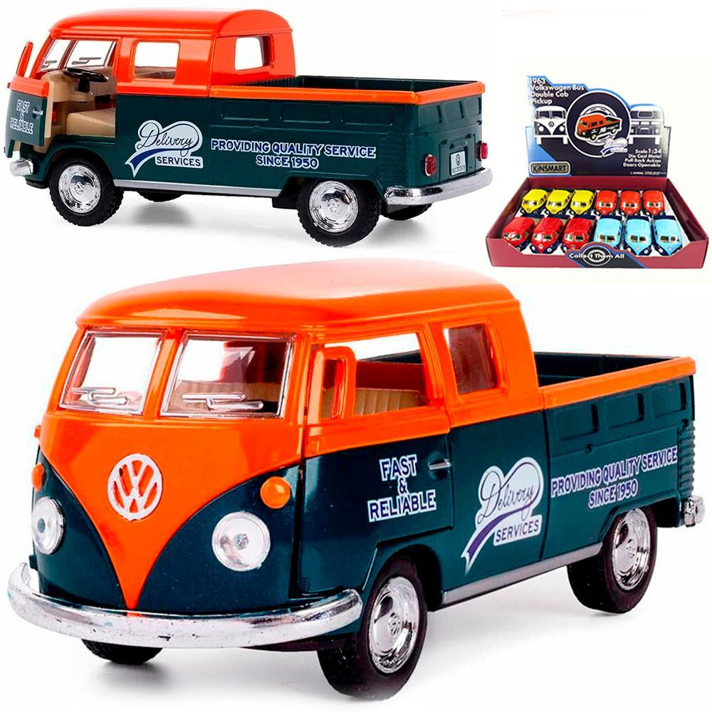 Металлическая машинка Kinsmart 1:34 1963 Volkswagen Bus Double Cab Pickup (Delivery) KT5396D инерционная #1