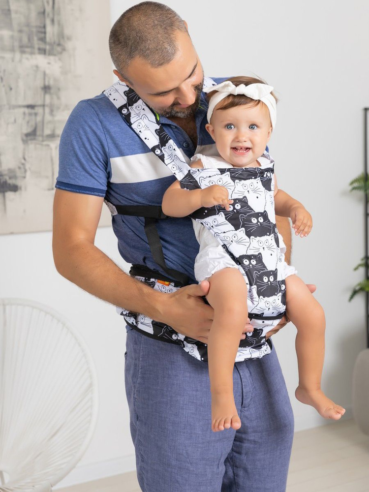 Хипсит-рюкзак со спинкой для ношения ребенка Непоседа Чудо-чадо, черно ...