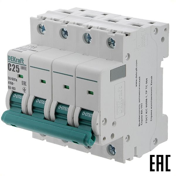 Купить Автоматический выключатель на Din-рейку ВА103-4P-025А-C 12323DEK ...