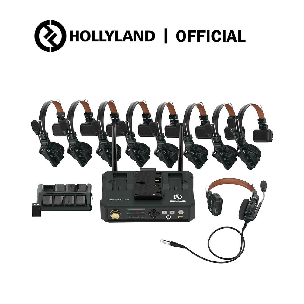 Hollyland Solidcom C1 Pro HUB 8 S: Беспроводная система связи (интерком) с  9 гарнитурами, активным шумоподавлением NC и базовой станцией - купить с  доставкой по выгодным ценам в интернет-магазине OZON (1021870302)