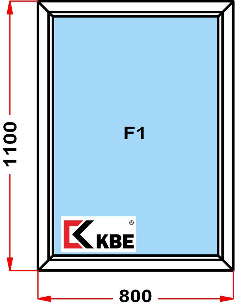 Окно пластиковое KBE 58 мм (1100 x 800), не открывающееся, стеклопакет из 2х стекол  #1