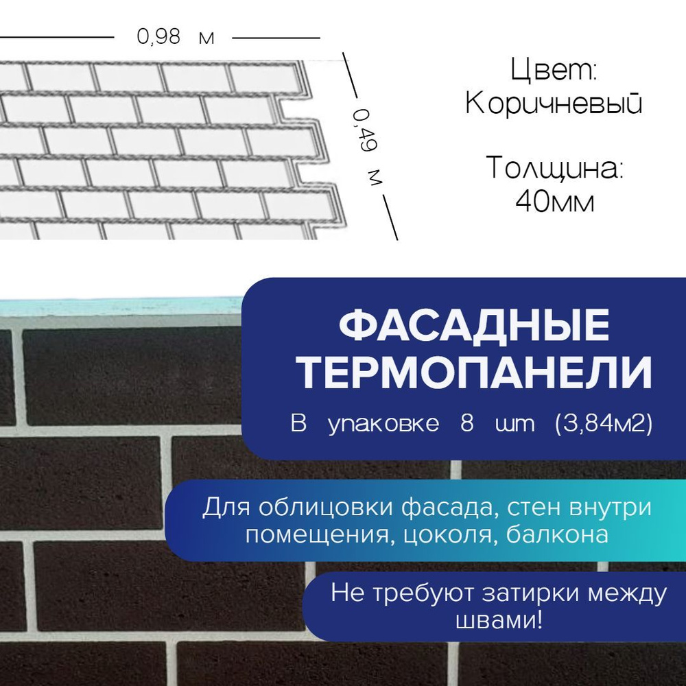 Фасадная панель под кирпич клинкер декоративная 8 шт (3,84 м2) 40мм Ferrum  для наружной отделки дома и утепления стен, для бани, сауны, балкона -  купить с доставкой по выгодным ценам в интернет-магазине OZON (1415761096)