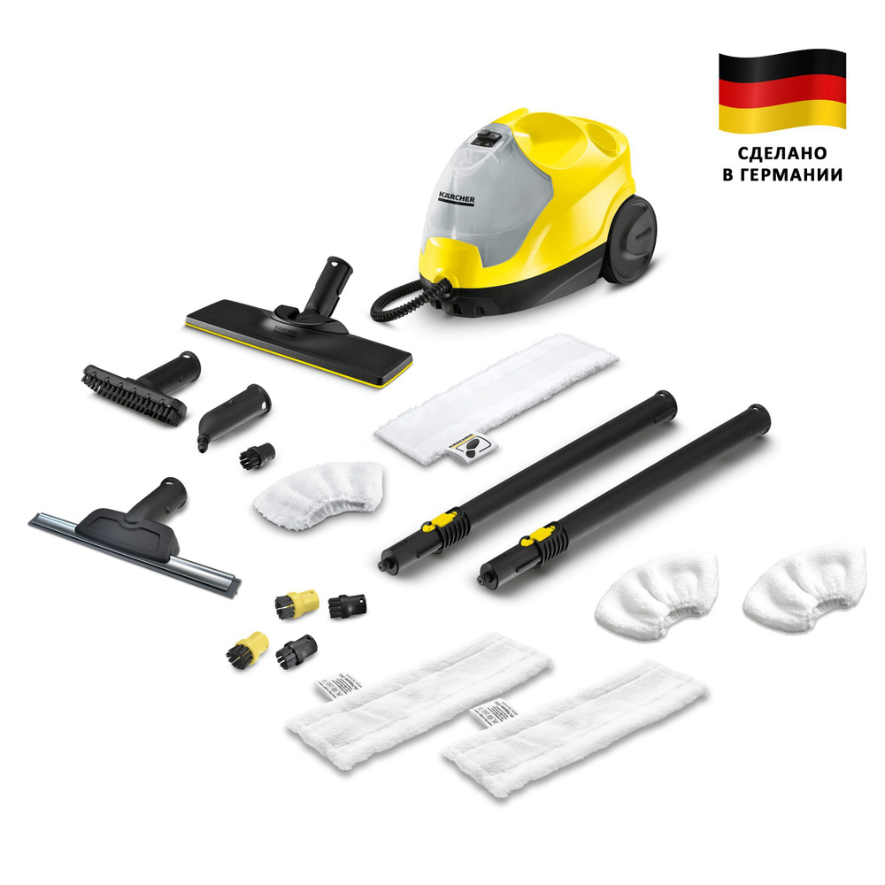 Пароочиститель для дома Karcher SC 4 EasyFix + аксессуары VELER: 2 салфетки  для пола, 2 обтяжки для ручной насадки, 4 щёточки, насадка для мойки окон