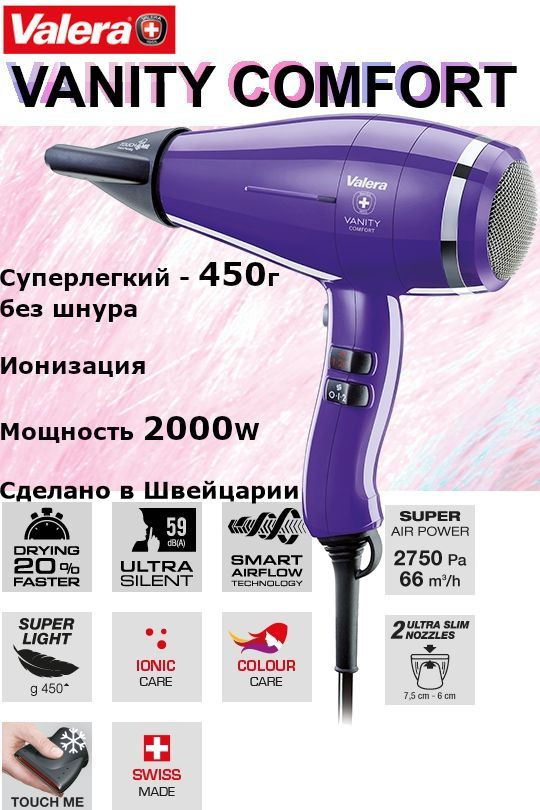 Фен для волос профессиональный Valera Professional Vanity Comfort Pretty Purple Rotocord VA 8601 RC PP #1
