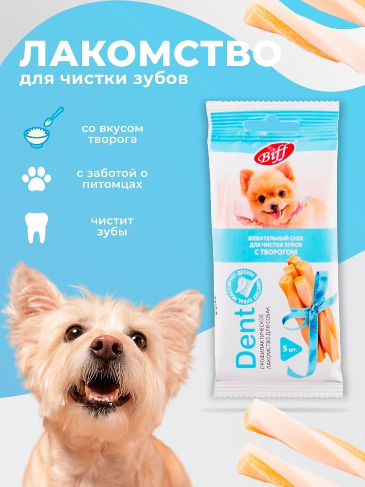 Dent Жевательный снек для чистки зубов с творогом для собак мини пород 5шт. 30г. (Biff)  #1