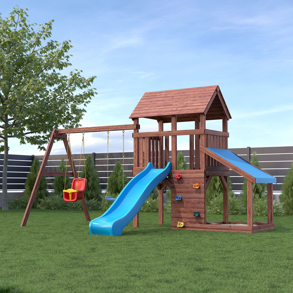 Детская деревянная игровая площадка для улицы дачи CustWood Scout SC7+ с  большой деревянной крышей - купить с доставкой по выгодным ценам в  интернет-магазине OZON (1140185854)