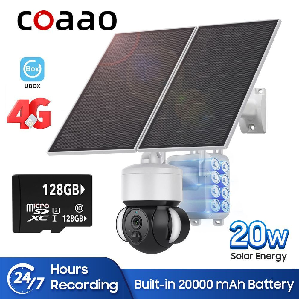 Камера на солнечных батареях 4G Sim Card 3MP с 20W солнечной панелью UBOX  360 PTZ CCTV Защита безопасности