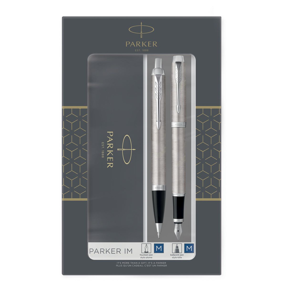 Набор Parker "IM Duo": шарикоая ручка IM Stainless Steel CT, синяя, 1,0 мм + перьевая ручка IM Stainless #1