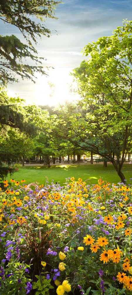 Самоклеящиеся фотообои "Сад с цветами", размер: 90x200 см, эффект: отраженный  #1