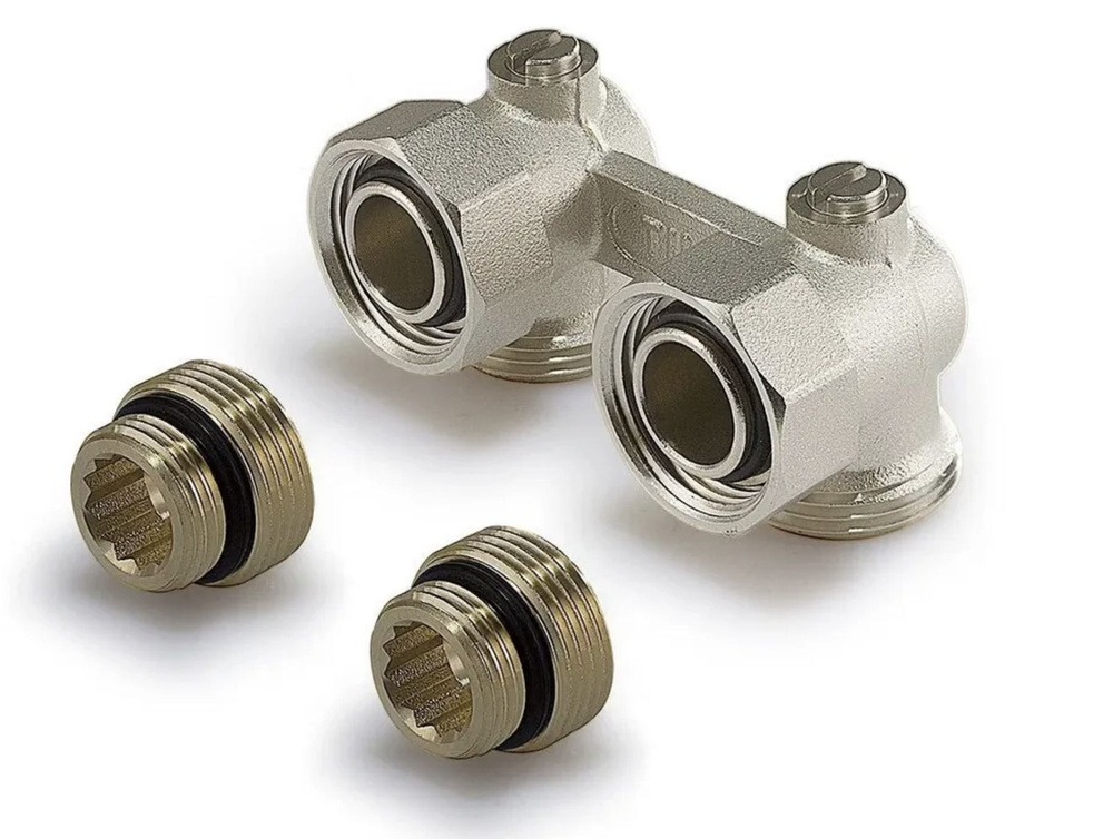 Узел угловой для нижнего подключения радиатора c комплектом адаптеров ...