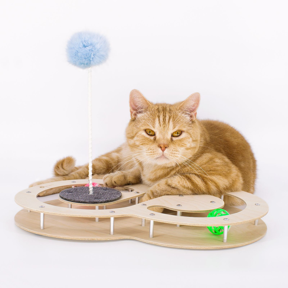 Игрушка для кошек лабиринт ВОСЬМЁРКА трек помпон натуральный мех ...