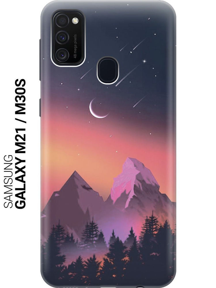 Силиконовый чехол на Samsung Galaxy M21 / M30s / Самсунг М21 с принтом "Горы и звездопад"  #1