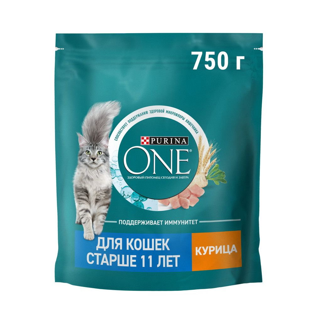 Корм сухой Purina One для кошек старше 11 лет с высоким содержанием курицы и цельными злаками, 750г  #1