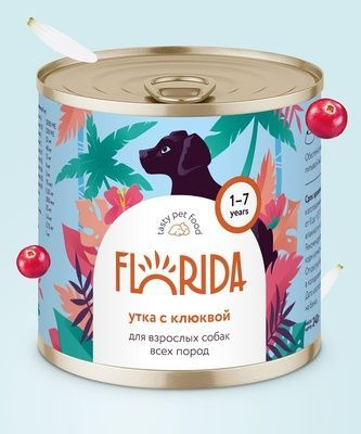 Florida (Флорида) консервы для собак "Утка с клюквой", 2 шт по 400г  #1