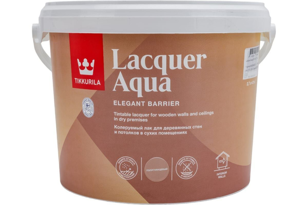 Tikkurila Euro Lacquer Aqua / Лак интерьерный антисептирующий на водной основе без запаха полуглянцевый #1